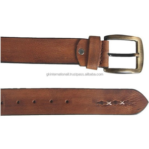 Cinturón informal de cuero de moda para hombre con diseño clásico vintage con hebilla de latón con acabado de latón de alta calidad en todos los tamaños personalizados - Product Image 1
