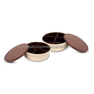 Attractive Design Stitch Masala Box With Spoon Round Shape with 7 compartments Masala Spice Box / Masala Dabba / Kitchen Spice