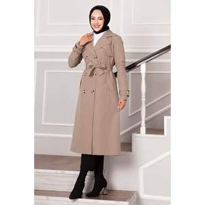 Trench-Coat réglable à manches détaillées à double rangée confortable vison - Product Image 5