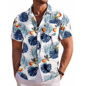 Chemise à manches courtes pour homme, motif floral hawaïen imprimé, décontractée, pour les vacances, barbecue, chemise en soie imprimée - Product Image 2