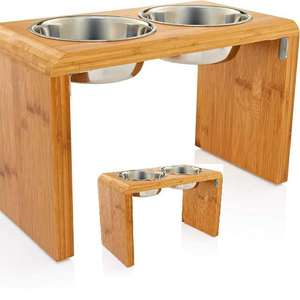 ชามอาหารสัตว์เลี้ยงพร้อมขาตั้งไม้สำหรับให้อาหารแมวสุนัขพร้อมชามสแตนเลส2อันสำหรับสุนัขขนาดเล็กถึงขนาดกลาง - Product Image 3