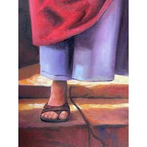 Dipinto a mano 100% gesus pittura a olio 36in X 24in stile astratto su cotone stampato digitale per la decorazione della camera da letto - Product Image 4