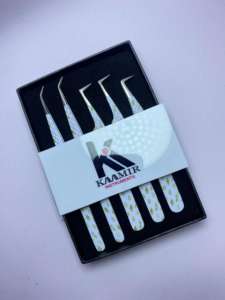 Kit de pince à épiler d'extension de cils en acier inoxydable imprimé blanc professionnel 5 pièces OEM ODM outils de cils en gros - Product Image 4