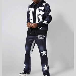 ชุดวอร์มผู้ชายไซส์ใหญ่ พิมพ์ลายตัวอักษรและดาวตามสั่ง พร้อมเสื้อฮู้ดแบบมีซิปและกางเกงขายาว - Product Image 1