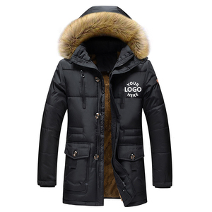 Parka matelassée d'hiver pour homme, design personnalisé, longue, avec capuche en polaire et col montant, en toile épaisse unie - Product Image 1