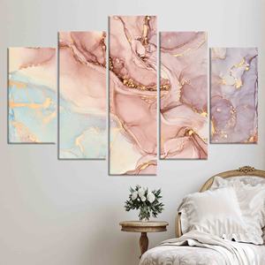 Toile imprimée marbre doré moderne : Décoration murale élégante et scintillante, lot de 5 toiles assorties - Product Image 1