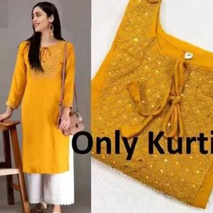 Kurti bordado amarillo de moda para mujer elegante rayón desgaste Regular Kurti diseñador al por mayor Casual y proveedor de ropa de oficina - Product Image 2