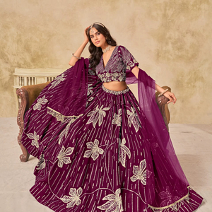 Nueva exclusiva Georgette nupcial hilo secuencia bordado trabajo semi cosido Lehenga Choli colección - Product Image 1