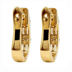 Boucles d'oreilles fines en or massif 18 carats avec diamants véritables taille baguette et ronds pour femmes - Style vintage pour cadeaux et occasions de fête - Product Image 3