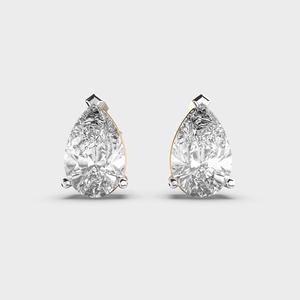 Pendientes de Diamante Cultivado en Laboratorio con Corte Pera, Dos Tonos, Engaste de Barra en Oro Blanco/Rosa/Amarillo de 18K - Product Image 1