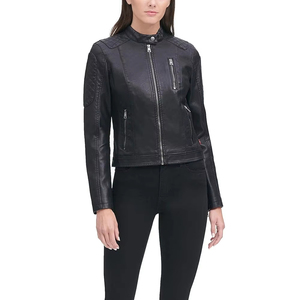 Veste de moto en cuir véritable cintrée à la taille Veste en cuir de mouton Veste en cuir véritable pour femmes avec impression de logo personnalisé - Product Image 1