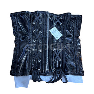 OEM ODM <b>Black</b> PVC Underbust <b>Corset</b> with Front Zipper & Lace-Up Design Shiny Waist Trainer <b>Corset</b> Manufacturer & Supplier - Product Image 1