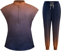 TRENDY FLEXWEAR Doktor Hemşire Gradyan Desenli Cerrahi Takım Unisex Set Şık Fermuarlı Üst Pratik Çok Cepli Pantolon %100