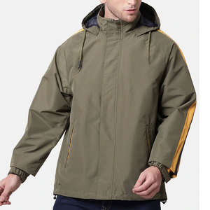 Veste de pluie en toile pour homme, imperméable, à capuche, coupe-vent |   Fermeture éclair vert olive à rayures dorées |   Vêtements de sport décontractés et urbains - Product Image 1