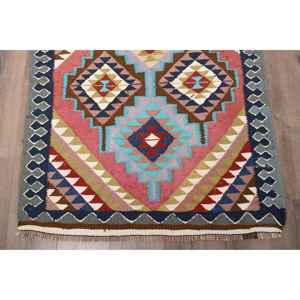 Alfombra Turca Vintage de 3.2x10.7 pies, Alfombra de Pasillo, Alfombra de Lana Roja Kilim - Product Image 2