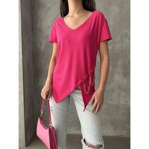Blusa Fucsia con Cuello en V y Detalle de Cadena para Mujer, Marca Topshow, Venta al Por Mayor - Product Image 4