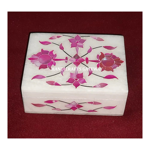 Rose Mère Perle Blanc Marbre Incrustation Travail Simple Poli Forme Rectangulaire Boîte De Rangement De Bijoux Bas Prix - Product Image 1