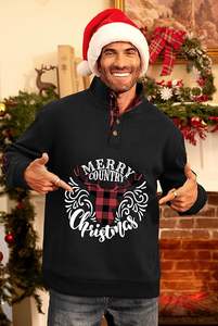 Latest Custom <b>Christmas</b> Design Fleece Lined Sweatshirts Long Sleeve Heavyweight Casual <b>Button</b> Pullover Sweatshirt Made in Pak - Product Image 3