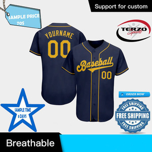 Conjunto de camiseta de béisbol bordado personalizado de alta calidad, Camisa de algodón con impresión de logotipo liso - Product Image 3