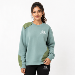 Conjunto Deportivo Informal para Mujer, Color Azul Claro, Antiarrugas, Estampado, de Algodón/Bambú, Sudadera Holgada y Pantalones Deportivos - Product Image 4