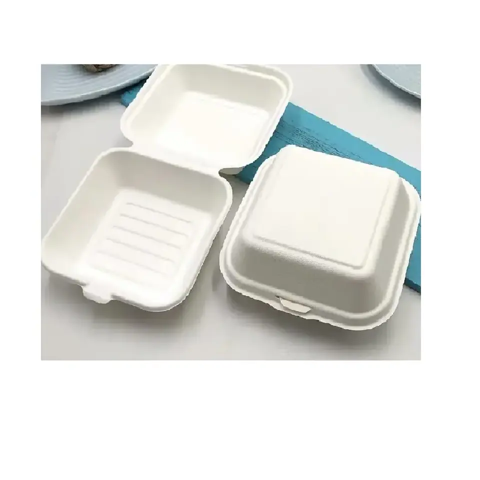Hot Selling OEM / ODM Disposable Food Takeaway Box Fast Food Packaging Biodegradable Bamboo Pulp/ Bagasse Burger Box