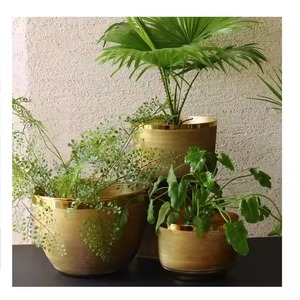 Set of 3 Iron <b>Planters</b> in Gold Color Decorative <b>Indoor</b> Plant Pots for Home and Office Decor - Product Image 2