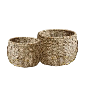 Versátil cesta vietnamita de mimbre, ratán, algas marinas, con marco de hierro para árboles de flores, exhibición de plantas y organización del hogar - Product Image 1