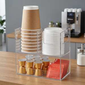 Organisateur de tasses à café en acrylique transparent à 2 niveaux avec support pour couvercles et rangement pour dosettes et sucre - Product Image 4