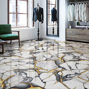 Carreaux de céramique dorés élégants 600x1200 mm, double couche, finition brillante, pour revêtement mural et sol moderne, utilisation dans la conception de bâtiments. - Product Image 1