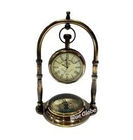 Horloge de bureau Art Déco en laiton antique CH, avec base boussole, faite à la main, à suspendre, personnalisable avec logo, forme cœur, pour anniversaire dorée