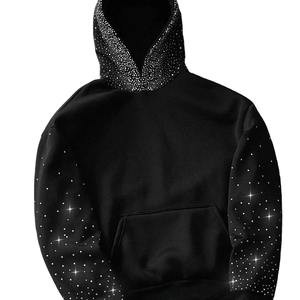 Sweat à capuche court en polyester/coton de haute qualité pour homme, streetwear unisexe, effet délavé, strass, coupe régulière, hiver - Product Image 3