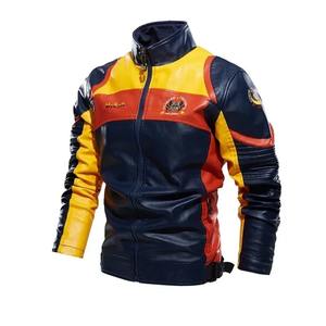 Automne Hiver Moteur Veste En Cuir Hommes Polaire Coloré En Cuir Moto Veste Hommes Vintage Biker Vestes En Cuir et Manteaux - Product Image 1