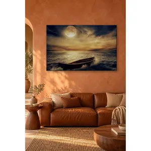 Impression sur toile : Bateau en bois Fida sur mer agitée sous pleine lune - Product Image 3