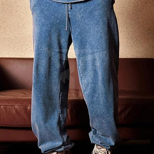 Men's Casual Acid Wash <b>Trousers</b> with Custom Logo Print Mid Waist Straight Pattern Wholesale Price Clothing - Product Image 2