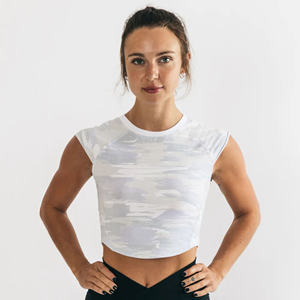 T-shirt court sans manches sexy pour femmes O Neck Solid Color Body-Hugging Knit Rib Basic Casual Wear Fashionable Design - Product Image 1