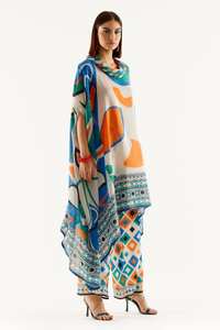 Hot Selling <b>Turtle</b> Dove Draped Tunic Set Multi Color Satin Printed Geometric Permaz Tunic and Pant Set for <b>Women's</b> - Product Image 3