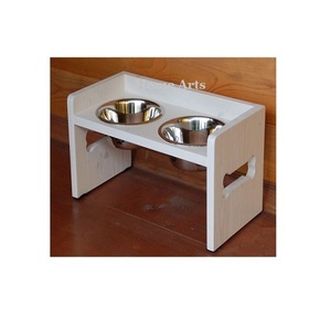 Bols de nourriture pour chien en acier inoxydable argenté avec support en bois bon décor de jardin bols d'eau pour chien pour fournisseur en gros - Product Image 2