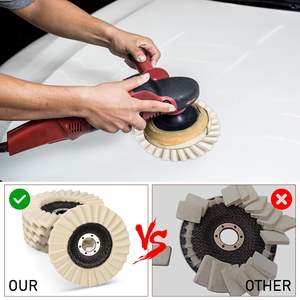 Tampons de polissage en laine blanche Meuleuse d'angle Disque de <span class=keywords><strong>ponçage</strong></span> Feutre abrasif Disque de ventilateur de polissage Disque à lamelles en laine <span class=keywords><strong>naturelle</strong></span> pour le polissage - Product Image 5