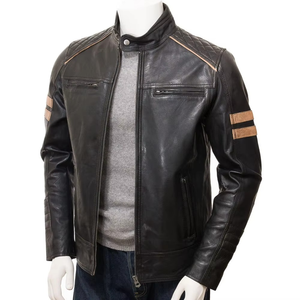 2025 Customizable Casual Men's High Quality Windproof Leather Jacket Zipper Closure <b>Stand</b> Cotton <b>Lined</b> Winter Outdoor Wear - Product Image 1