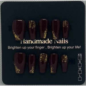 XSmall Crimson and Gold Artificial Fingernails - Product Image 1