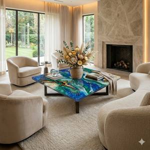 Mesa de Centro de Resina Epoxi con Diseño de Río – Centro de Mesa de Madera Natural para Sofá – Tablero Artesanal con Borde Natural – Tablero Decorativo para el Hogar - Product Image 1