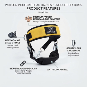 Harnais de tête réglable en néoprène Wolson Industry avec chaîne en acier renforcée pour l'entraînement de résistance aux poids, fitness professionnel - Product Image 2