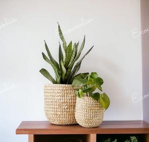 Cesta de flores de mimbre elegante y moderna, juego de macetas grandes de bambú para exteriores, soporte hermoso para decoración del hogar - Product Image 6