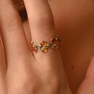 Tendance À La Main 100% Naturel Ovale Multi Saphir Triple Couche Bande Anneau 14K Solide Jaune Or Gemme Bande Anneau top vente - Product Image 4