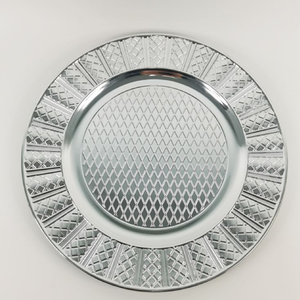 Nouvelles assiettes de service en argent fini pour mariage, vaisselle, assiette de présentation, bordure à motif côtelé, assiettes de service pour aliments et salades - Product Image 3