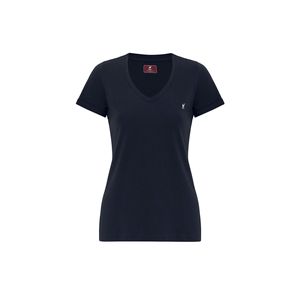 T-shirt da donna con scollo a V profondo a manica corta in cotone compatto ricamato Slim Fit - Product Image 2