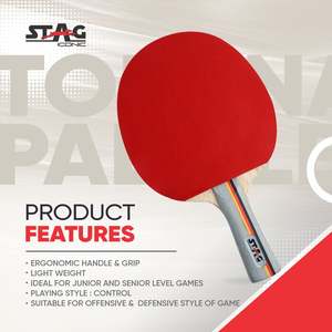 Raquette de tennis de table professionnelle Stag Iconic Ninja Fire, en bois et caoutchouc, avec fond à picots longs en fibre de carbone, vitesse rapide - Product Image 4