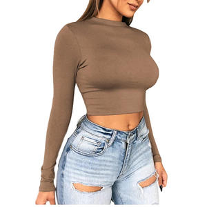 Haut court décontracté pour femme, coupe ajustée, en coton et polyester, séchage rapide, manches courtes, couleur unie, vente chaude - Product Image 6