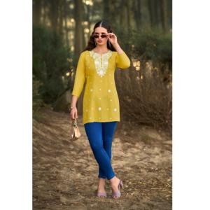 Haut de travail brodé de fil de coton à la mode pour femmes dernier indien pakistanais inspiré vêtements de bureau taille régulière matériel de rayonne - Product Image 1