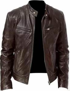 High Quality Fashion Casual Leather <b>Jacket</b> for Men Custom Logo Designer <b>Black</b> Plus Size with Stand Collar <b>jacket</b> for men - Product Image 4